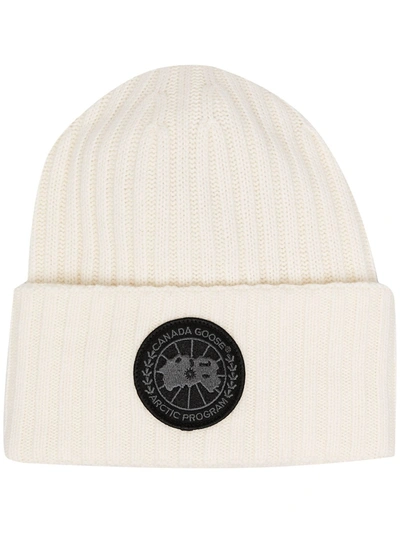 Shop Canada Goose Logo Patch Beanie In White