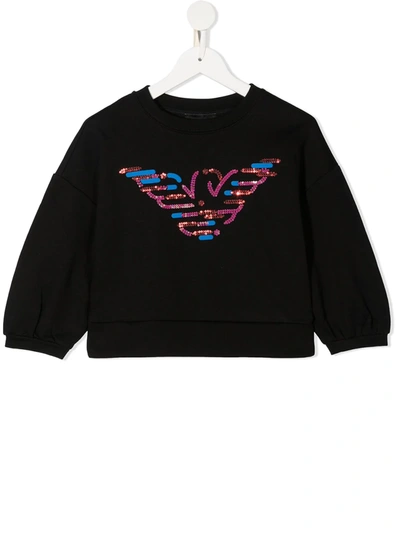 Shop Emporio Armani Sequin Logo Sweatshirt In Black