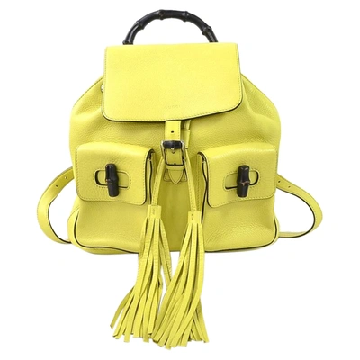 Pre-owned Gucci Yellow Leather Tassel Bamboo Daily Backpack