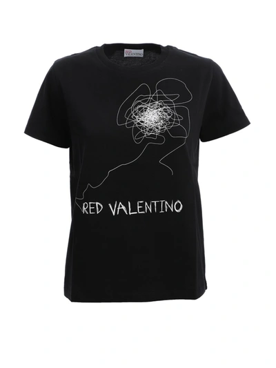 Shop Red Valentino Black Cotton T-shirt