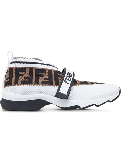 Shop Fendi Ff Logo Knit Sneakers In White