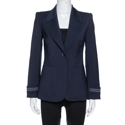 Pre-owned Fendi Navy Blue Wool Striped Cuff Detail Tailored Blazer Xs