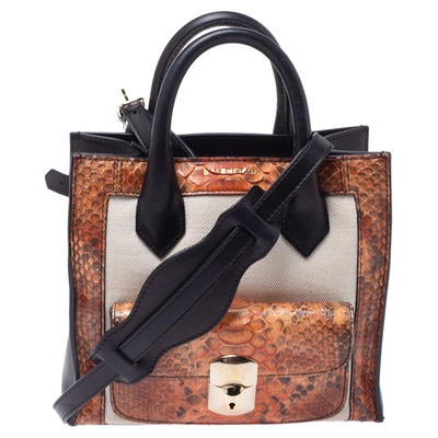Pre-owned Balenciaga Tri Colour Leather And Python Mini Padlock All Afternoon Tote In Multicolor