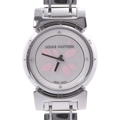 Pre-owned Louis Vuitton Mop Stainless Steel Tambour Bijou Petal Q1512 Quartz Women's Wristwatch 18 Mm In White