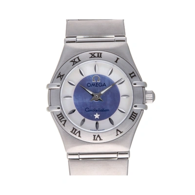 Pre-owned Omega Blue/white Stainless Steel Constellation 1562.84 Quartz Women's Wristwatch 23 Mm