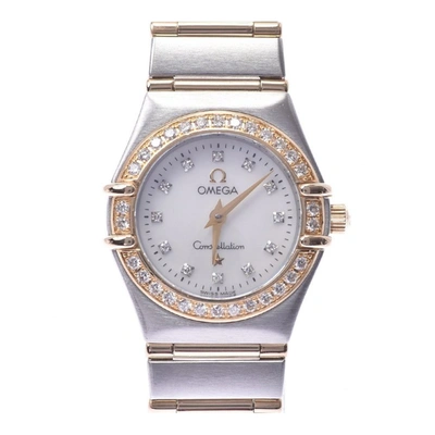 Pre-owned Omega Mop Diamonds 18k Yellow Gold And Stainless Steel Constellation 1267.75 Quartz Women's Wristwatch 22  In White