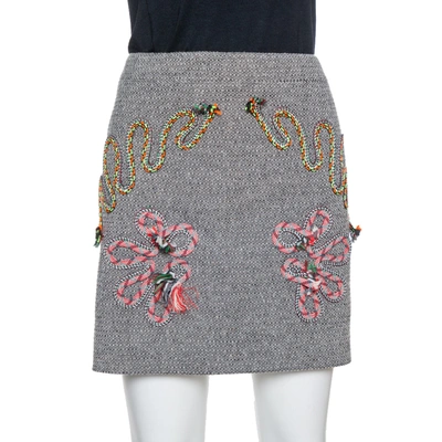 Pre-owned Stella Mccartney Grey Tweed Embroidered Mini Skirt M