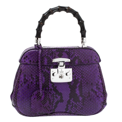 Pre-owned Gucci Purple Python Lady Lock Bamboo Top Handle Bag