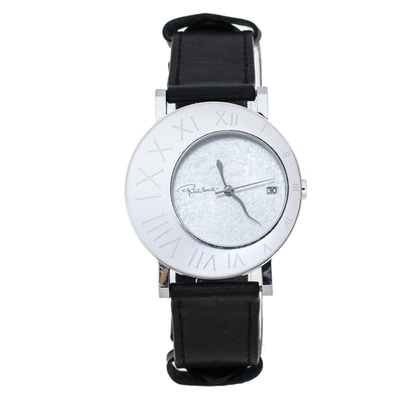 Pre-owned Roberto Cavalli Silver Stainless Steel Leather Meteora R7251116015 Women's Wristwatch 39 Mm In Black