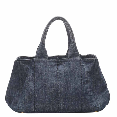 Pre-owned Prada Blue Denim Canapa Tote Bag