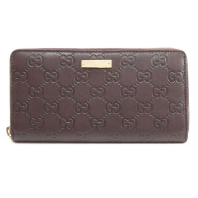 Pre-owned Gucci Ssima Leather Zip Around Wallet In Brown
