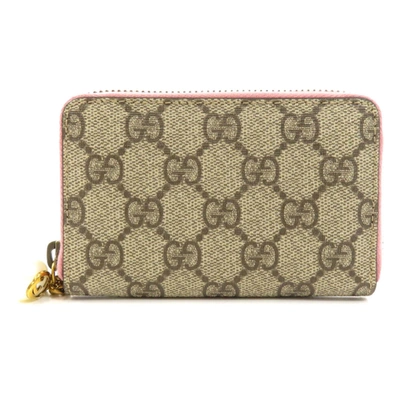 Pre-owned Gucci Beige/pink Gg Canvas Compact Wallet