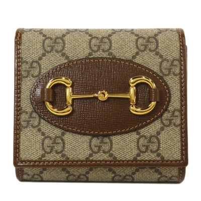 Pre-owned Gucci Beige/brown Gg Supreme Canvas Horsebit Wallet