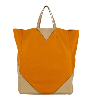 Pre-owned Celine Orange/white Leather Vertical Coeur Cabas Tote Bag