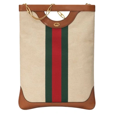 Pre-owned Gucci Beige/brown Canvas Web Tote Bag