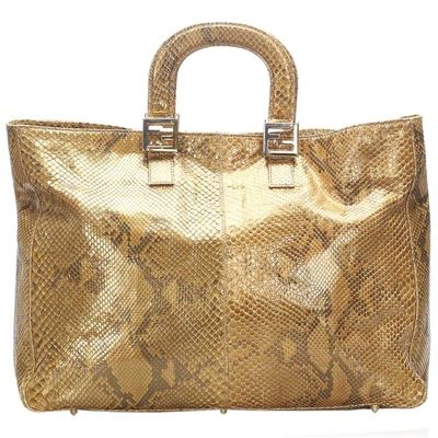 Pre-owned Fendi Brown Snakeskin Leather Tote Bag