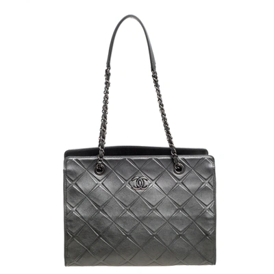 Pre-owned Chanel Grey Quilted Leather Propeller Tote