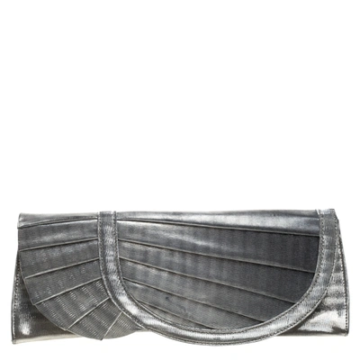 Pre-owned Giorgio Armani Silver Shimmer Fabric Pleated Flap Clutch