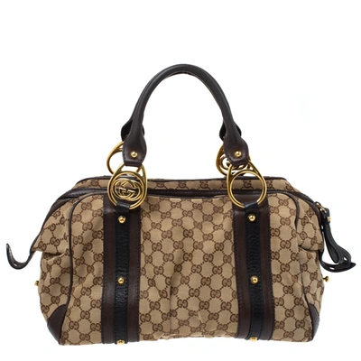 Pre-owned Gucci Beige/brown Gg Canvas And Leather G Interlocking Bowler Bag
