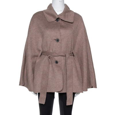 Pre-owned Ch Carolina Herrera Taupe Wool & Cashmere Belted Coat Xs In Brown