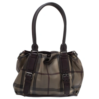 Pre-owned Burberry Dark Brown Haymarket Check Coated Canvas Small Northfield Tote