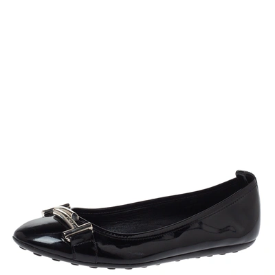 Pre-owned Tod's Black Patent Leather Double T Ballet Flats Size 36