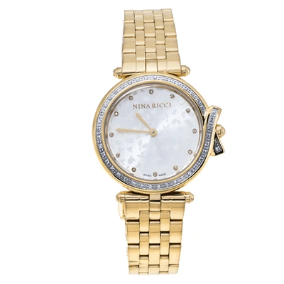 Pre-owned Nina Ricci Silver Yellow Gold Plated Stainless Steel Diamond Classic N067013sm Women's Wristwatch 33