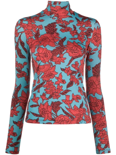 Shop La Doublej Floral-print Roll Neck Top In Red