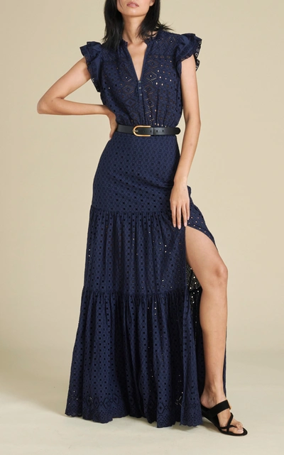 Shop Veronica Beard Women's Satori Broderie Maxi Dress In Blue