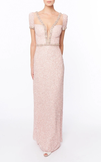 Shop Jenny Packham Pastel Love Embellished Gown In Pink