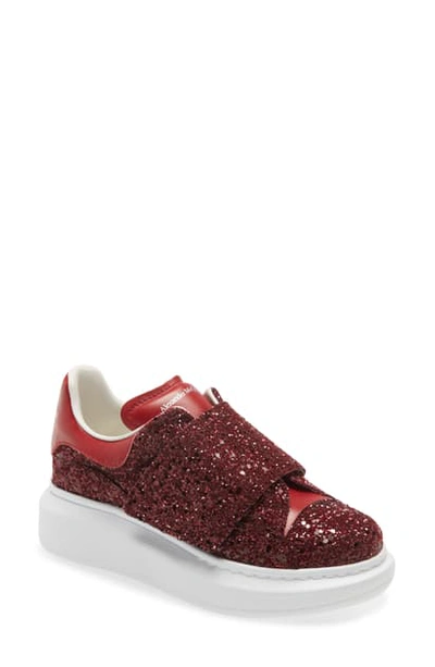 Shop Alexander Mcqueen Glitter Platform Sneaker In Carnal Flow/ Red