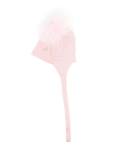 Shop Monnalisa Pompom Crystal Embellished Hat In Pink