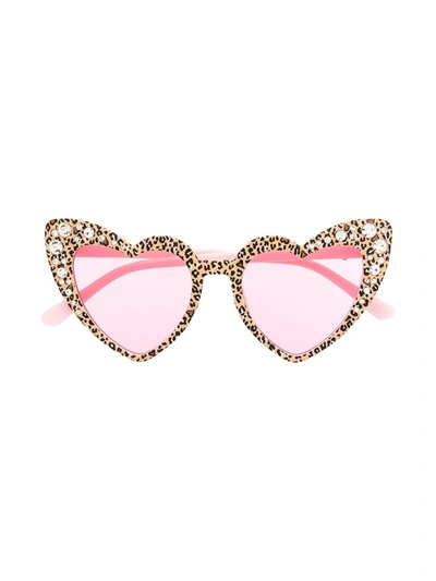 Shop Monnalisa Herzförmige Brille Mit Leo-print In Pink