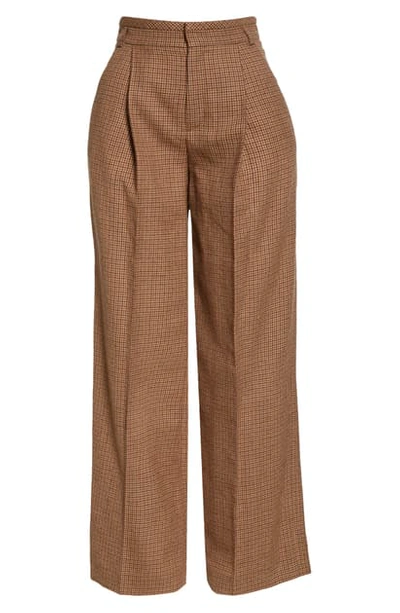 Shop Chloé High Waist Wide Leg Houndstooth Wool Pants In Beige - Brown