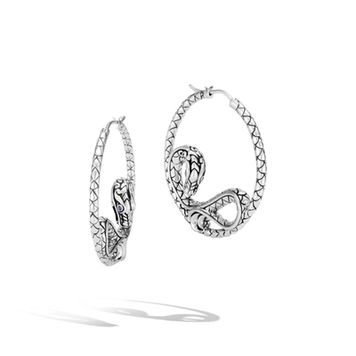 John Hardy Sterling Silver Legends Naga Hoop Earrings With Blue Sapphire In Silver