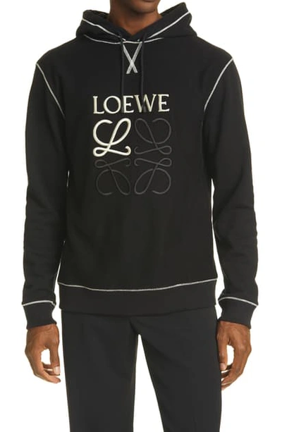 Shop Loewe Embroidered Anagram Logo Cotton Hoodie In Black 1100