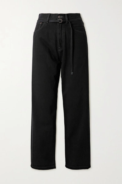 Shop Acne Studios Belted High-rise Wide-leg Jeans In Black