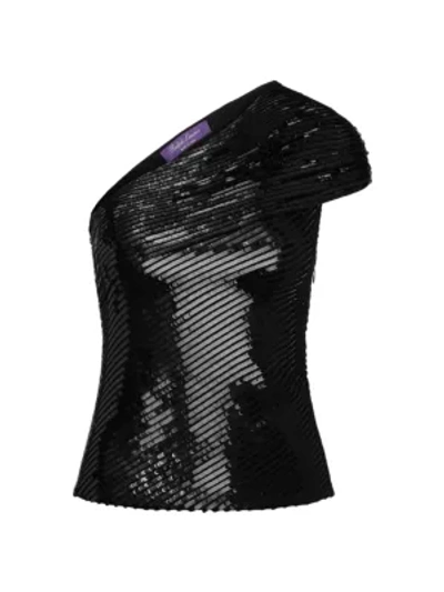 Shop Ralph Lauren Embellished One-shoulder Ana Blouse In Black