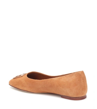 Tory Burch Georgia Square-toe Suede Ballet Flats In Brown
