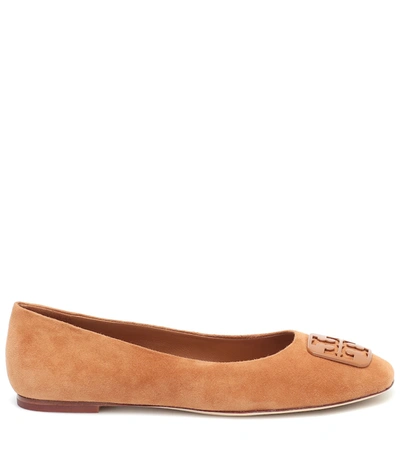 Tory Burch Georgia Square-toe Suede Ballet Flats In Brown