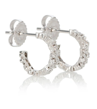 Shop Suzanne Kalan Fireworks 18kt White Gold Hoop Earrings With Diamonds In Silver