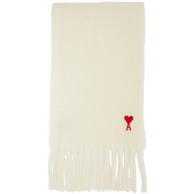 Shop Ami Alexandre Mattiussi Off-white Mohair Heart Logo Scarf In 150 Off Wht