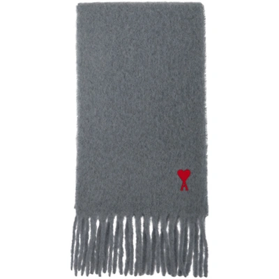 Shop Ami Alexandre Mattiussi Grey Mohair Heart Logo Scarf In Grey/050