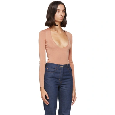 Shop Gucci Pink Cashmere 'gg' Bodysuit In Cameo