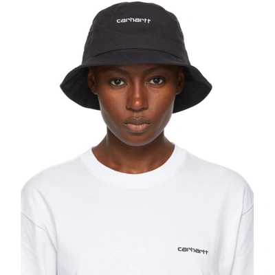 Shop Carhartt Work In Progress Black Script Bucket Hat In Black/white