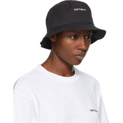 Shop Carhartt Work In Progress Black Script Bucket Hat In Black/white