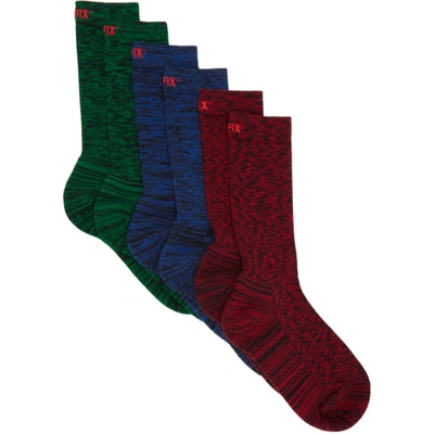 Shop Affix Three-pack Multicolor Static Socks In Red/gre/blu