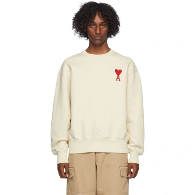 Shop Ami Alexandre Mattiussi Off-white Fleece Ami De Coeur Sweatshirt In White.150