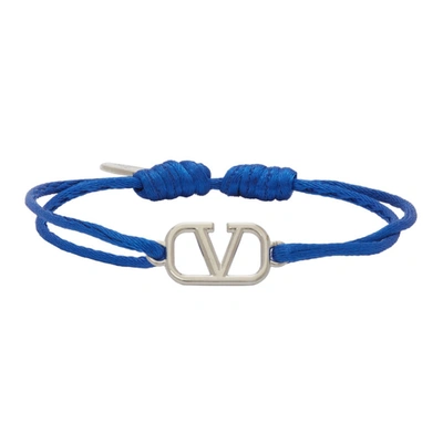 Shop Valentino Blue  Garavani Cord Vlogo Bracelet In 09i Blue Ro