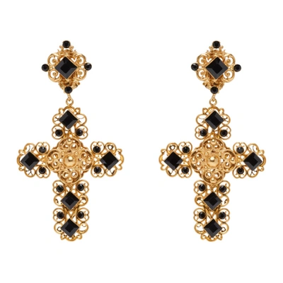 Shop Dolce & Gabbana Dolce And Gabbana Gold Clip-on Cross Earrings In Zoo00 Gold